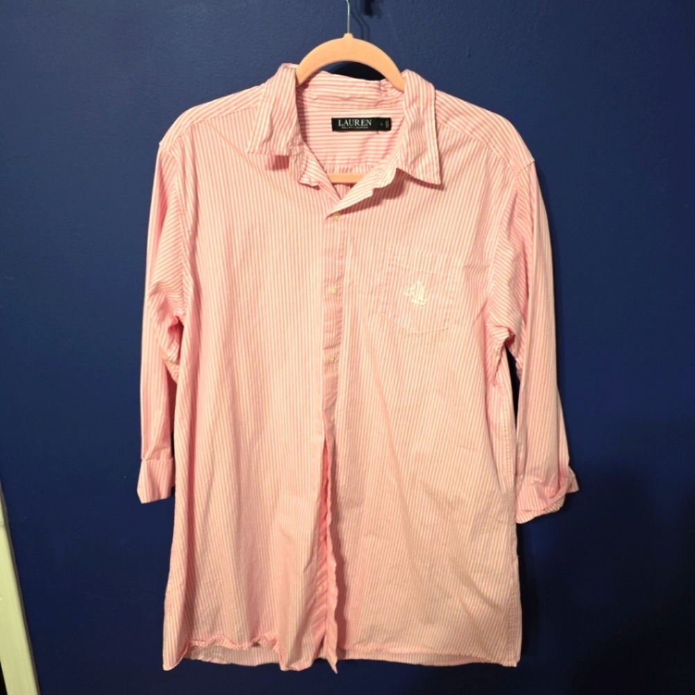 Lauren Ralph Lauren Long Button Down Sleep Shirt Striped Womens Large